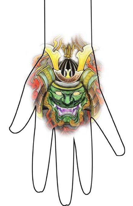 手背上的一组般若纹身效果图欣赏