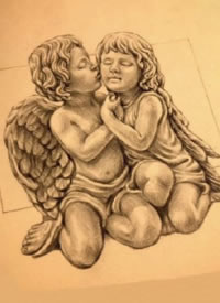 西方小天使爱神丘比特素描纹身手稿