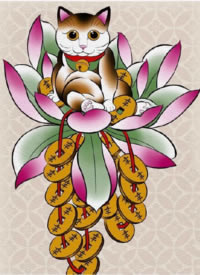 一组彩色招财猫的纹身手稿图片欣赏