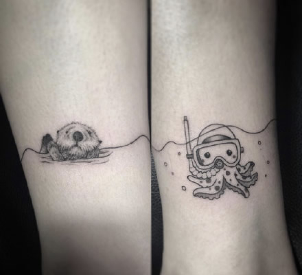 不同风格的一组章鱼纹身图片