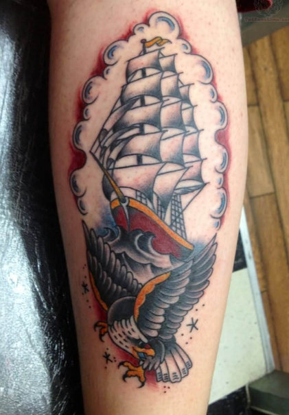 9款很漂亮的彩色大帆船纹身图案