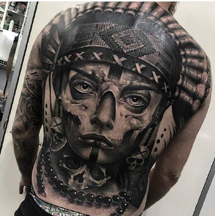 逼真的写实欧美大满背纹身作品图