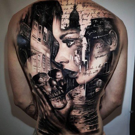 逼真的写实欧美大满背纹身作品图