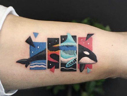 色块拼接的创意纹身图片