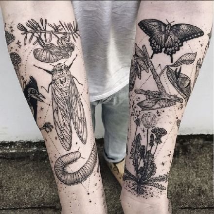 细节超多的插画风格手臂纹身图案9张