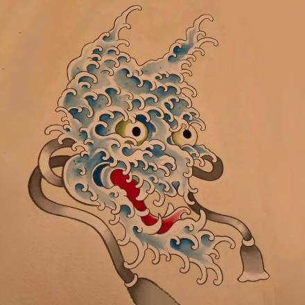 蓝色的一组海浪浪花纹身手稿图片