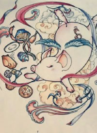 漂亮的一组飞天小猪纹身手稿图片