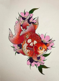 34组漂亮的小金鱼纹身手稿图案