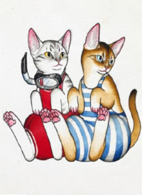 一组17组可爱萌宠小猫咪的纹身素材手稿