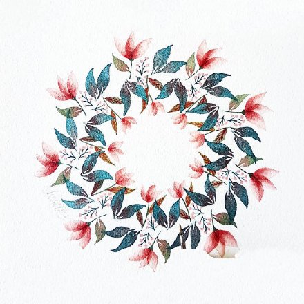 小清新的一组彩色小花环纹身手稿图案