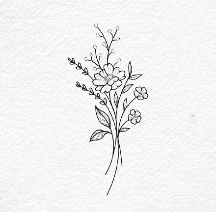 36组小清新的素花花卉纹身手稿图片