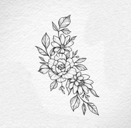 36组小清新的素花花卉纹身手稿图片