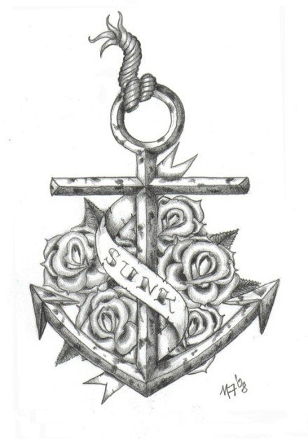 25组各风格的漂亮船锚纹身手稿图片