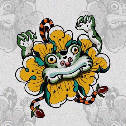 一组日式传统的小青蛙纹身图案手稿