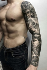 欧美宗教写实黑灰人物纹身作品图片