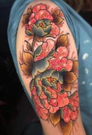 很好看的传统红色花朵纹身图案