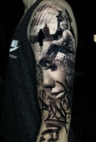 欧美黑灰色3d立体写实包大臂纹身作品9张