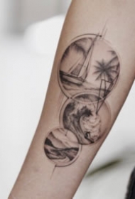 耐看又精致的点线山水风景纹身图片