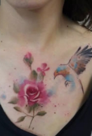 彩色水墨风格的小清新动物纹身作品