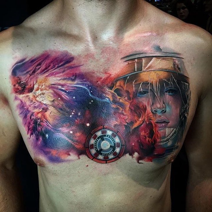 水彩彩绘纹身图案 身体各个部位彩色泼墨风格的水彩纹身抽象纹身图案