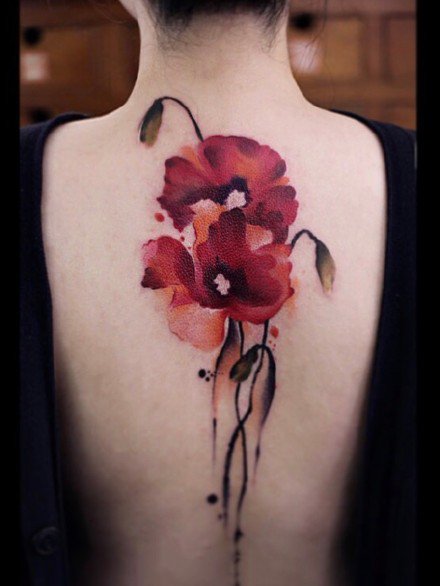 中国水墨风格的花卉植物纹身图案欣赏