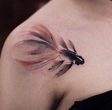 中国水墨风格的花卉植物纹身图案欣赏