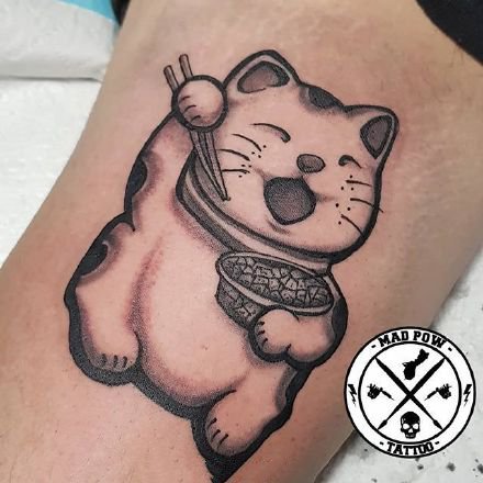 卡哇伊的9张彩色卡通招财猫纹身图案