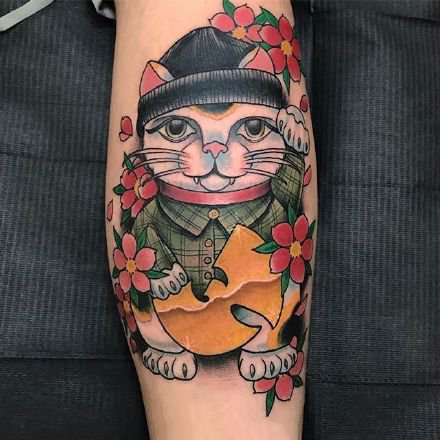 卡哇伊的9张彩色卡通招财猫纹身图案