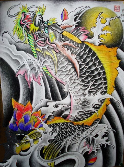 35组鳌鱼纹身手稿图案欣赏