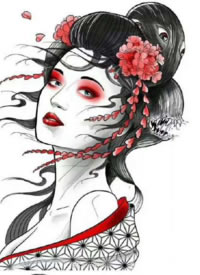一组日本艺妓主题的纹身手稿欣赏
