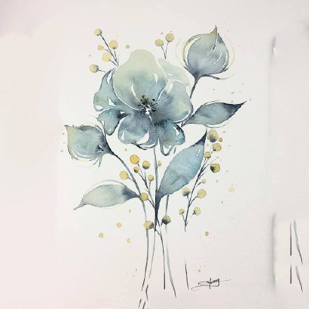 漂亮的一组水彩花卉纹身手稿图片