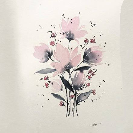 漂亮的一组水彩花卉纹身手稿图片