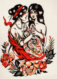 oldschool红色的一组人物小纹身图案