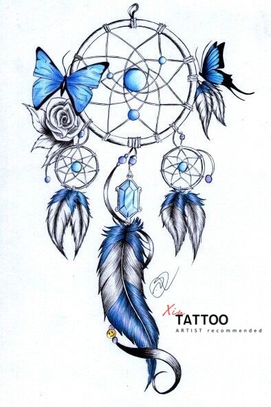 27组唯美漂亮的彩色补梦网纹身手稿图案