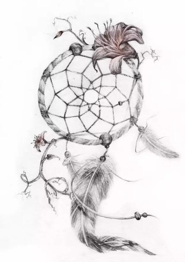 27组唯美漂亮的彩色补梦网纹身手稿图案