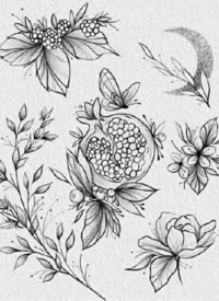 漂亮的一组素花纹身手稿图案欣赏