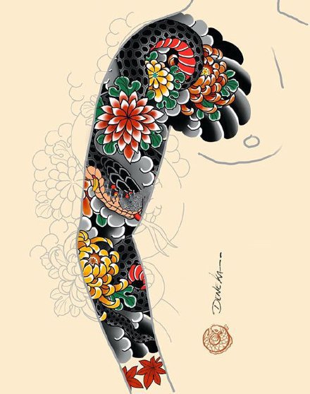 一组花臂纹身的效果图片欣赏