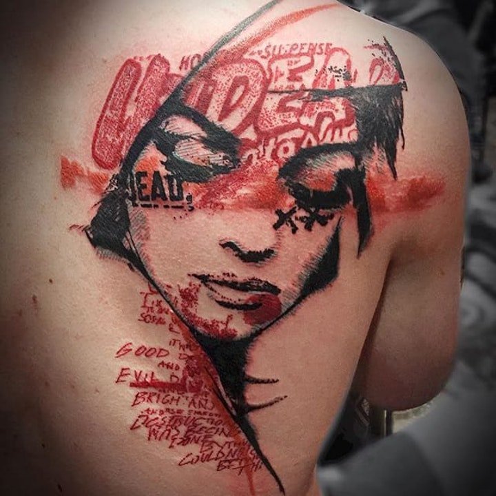 抽象纹身图案 一组黑灰色与彩色搭配抽象纹身创意图案