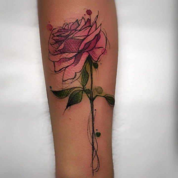 水彩泼墨纹身图片   水彩与线条交融的彩色泼墨纹身图案