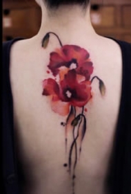 中国水墨风格的花卉植物纹身图案欣赏