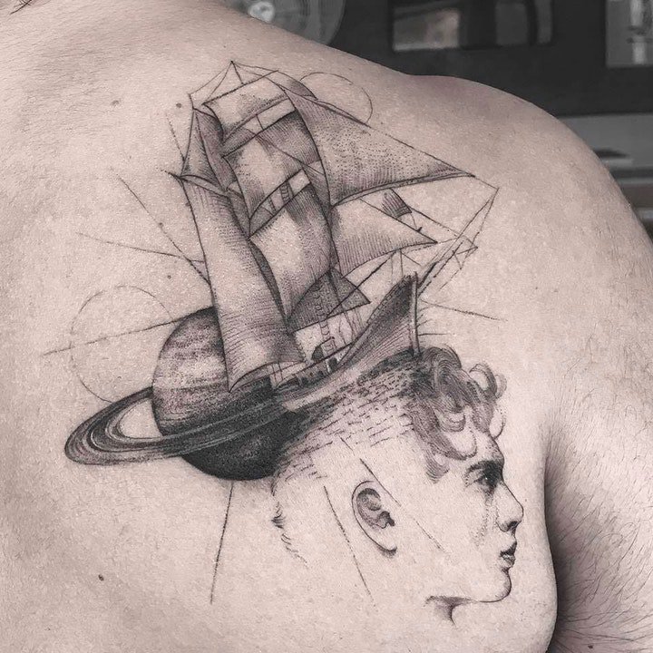 宇宙纹身图案 多款奇特各异的外星人等宇宙星空主题纹身图案