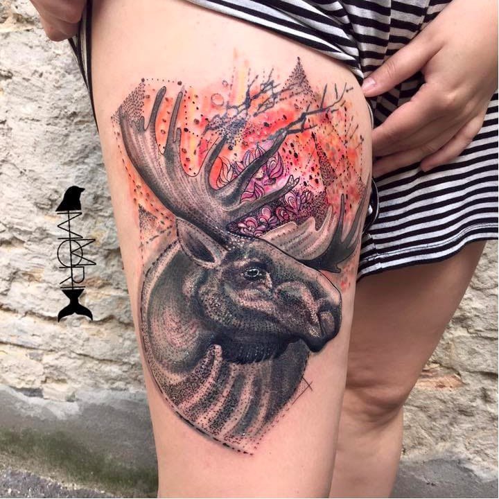 水彩纹身图片 唯美而又尽显柔美姿态的水彩纹身图案