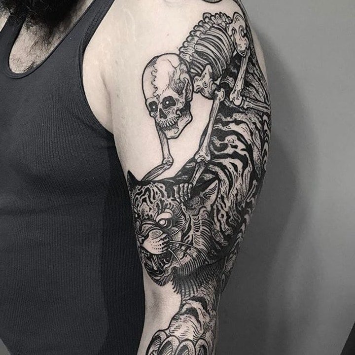 骷髅纹身图案 个性十足的黑灰色调骷髅纹身图案
