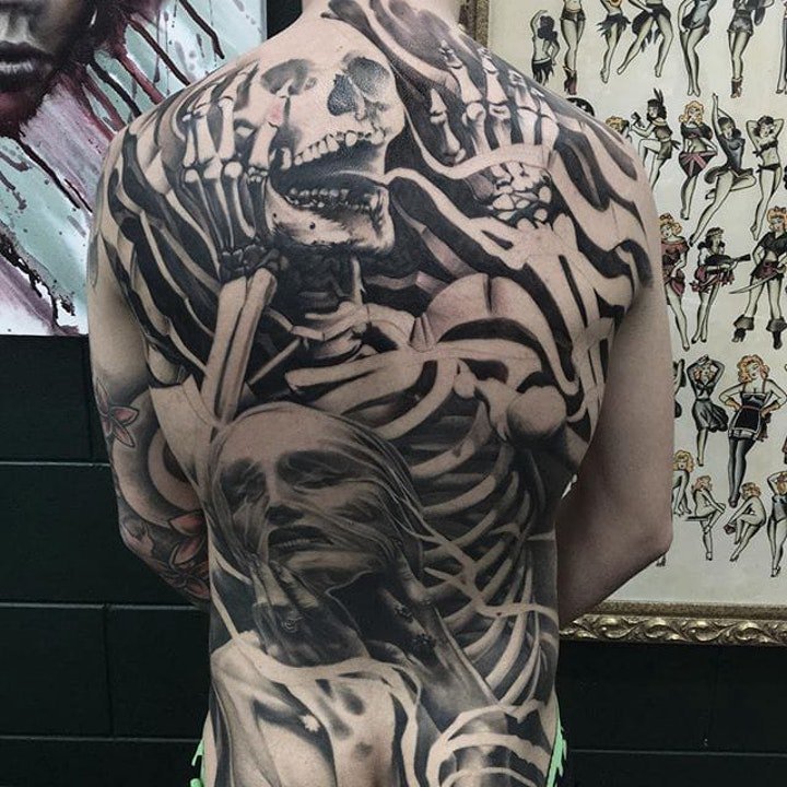 骷髅人物纹身  9张色调沉闷骇人的骷髅人物纹身图案