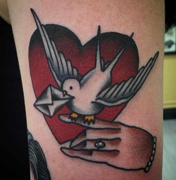 传统纹身图案 一组颜色鲜艳的传统彩色小纹身图案