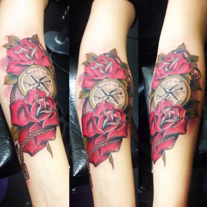 纹身指南针 多款技巧性十足指南针纹身图案