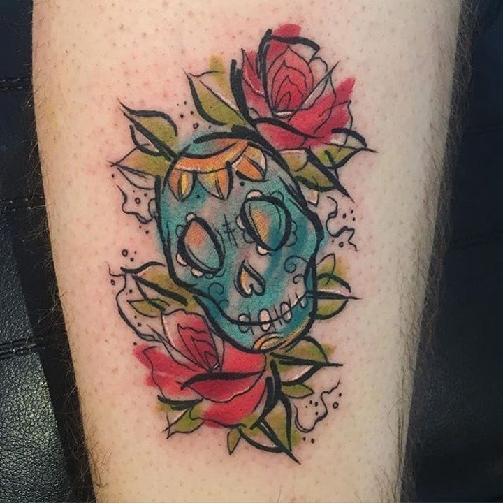 抽象纹身图案 一组黑灰色与彩色搭配抽象纹身创意图案