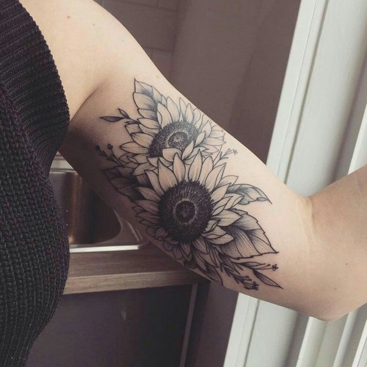 向日葵纹身图案 多款纹身植物向日葵纹身图案10张
