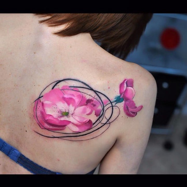 艺术纹身彩绘 多款艺术纹身彩绘风格的唯美花朵纹身图案