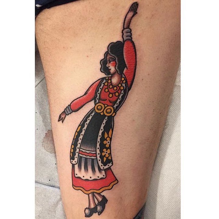 纹身school  多款彩绘old school风格的人物纹身图案